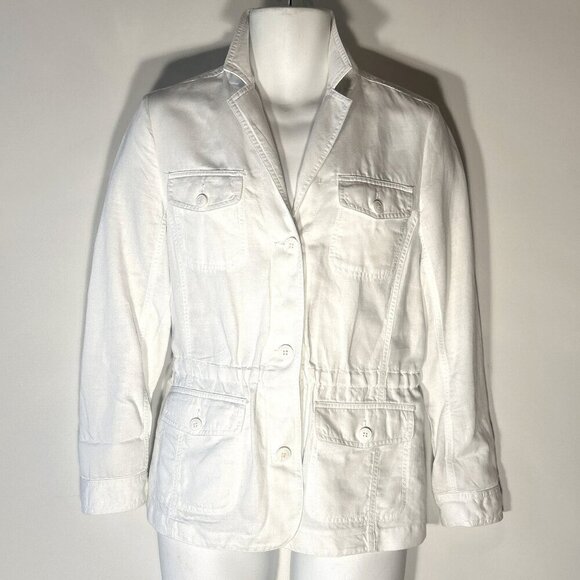 Talbots SZ M Linen Cotton Blend White Blazer / Jacket Essential Preppy Timeless - Picture 1 of 10